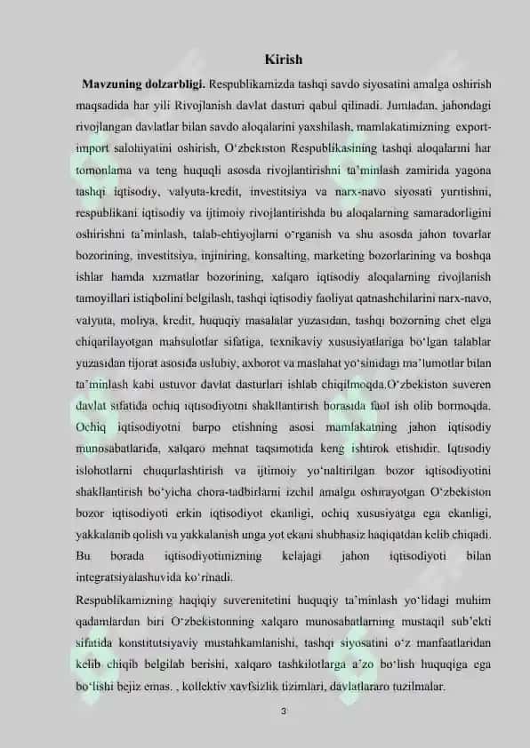 O`zbekistonda tashqi iqtisodiy aloqalarni rivojlantirishning ustuvor yo`nalishlari 3