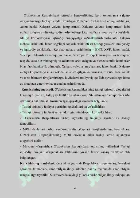 O`zbekistonda tashqi iqtisodiy aloqalarni rivojlantirishning ustuvor yo`nalishlari 4