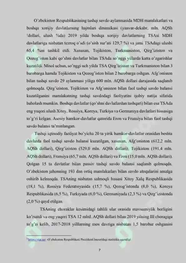 O`zbekistonda tashqi iqtisodiy aloqalarni rivojlantirishning ustuvor yo`nalishlari 7