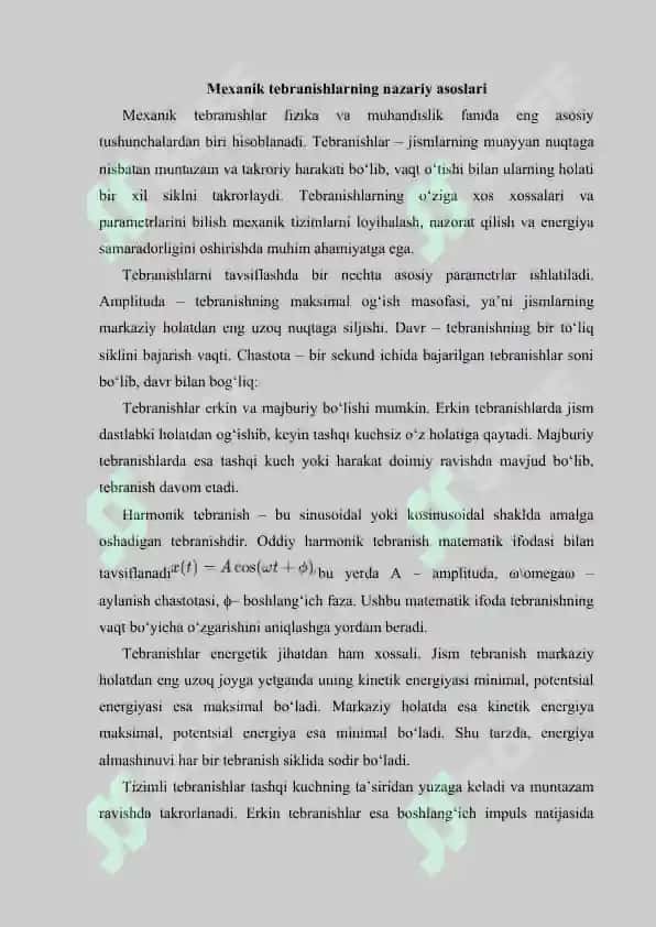 Mexanik tebranishlar. Mayatniklar (matematik, fizik, prujinali) 2