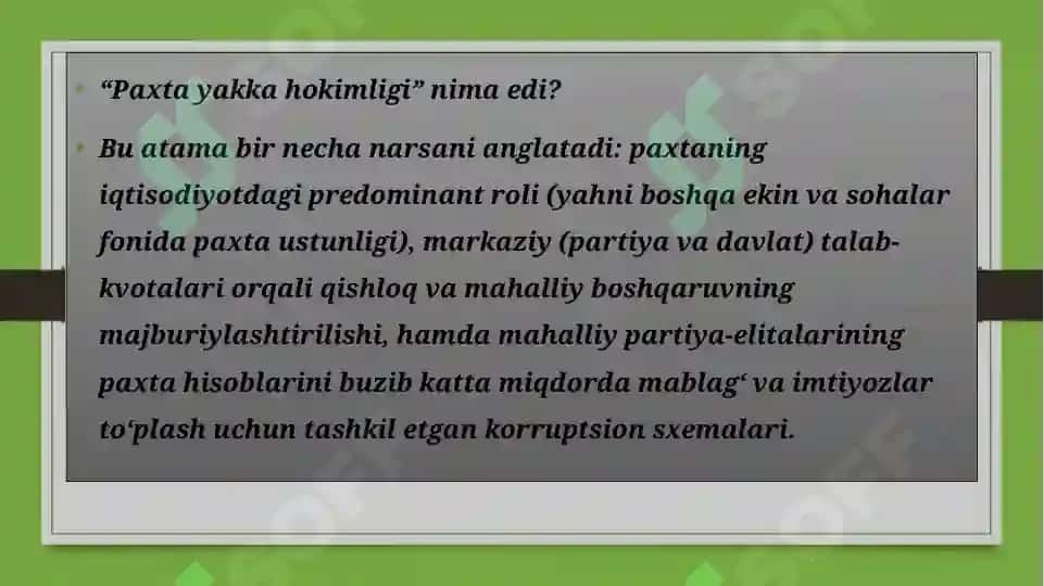 O'zbekistonda 80-90-yillarda ijtimoiy-siyosiy vaziyat: paxta yakka hokimligi va qatag'onliklarO'zbekistonda 80-90-yillarda ijtimoiy-siyosiy vaziyat: paxta yakka hokimligi va qatag'onliklar 4