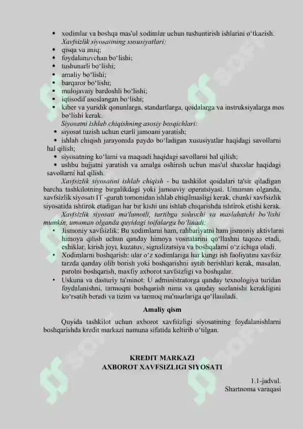 Tashkilot uchun axborot xavfsizligi siyosati 2