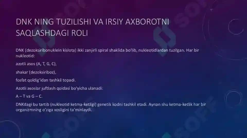 Irsiyat va uning molekulyar asoslari tushunchasi 4