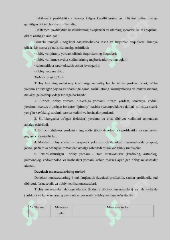 Davolash muassasalari turlari va ularning faoliyatini tashkil etish. Tibbiyot etikasi va deontologiyasi asoslari 2