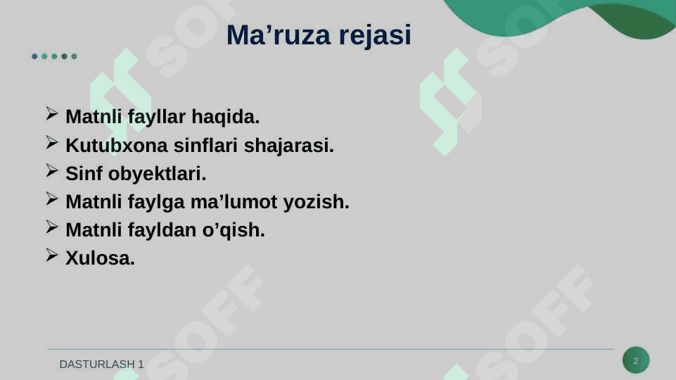 Matnli fayillar bilan ishlash operatorlari 2