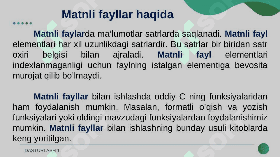 Matnli fayillar bilan ishlash operatorlari 3