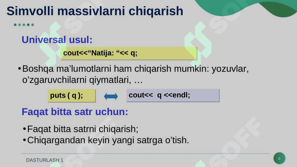Satrlar va kengaytirilgan belgilar. 8