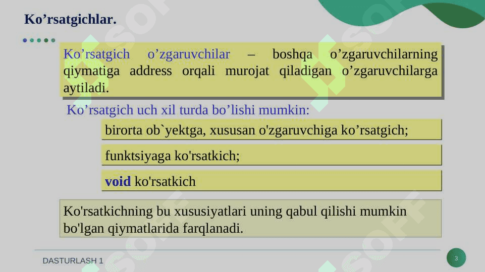 KO'RSATKICHLAR VA DINAMIK XOTIRA BILAN ISHLASH. DINAMIK XOTIRA. 3