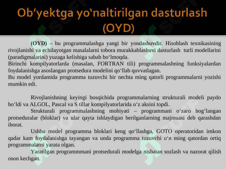 Obyektga yo'naltirilgan dasturlash tushunchasi 2