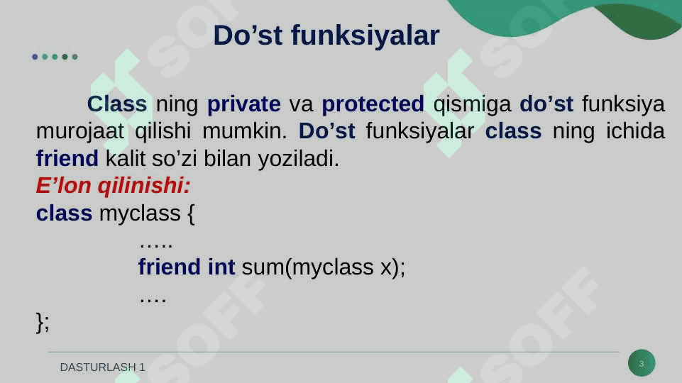 Do'st funksiya va do'st sinflar 3