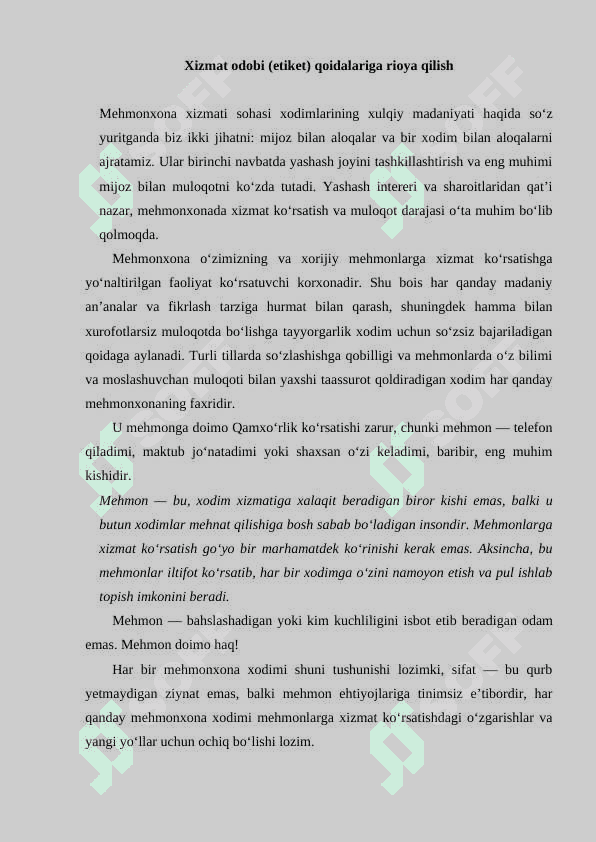 Restoran ishi 2