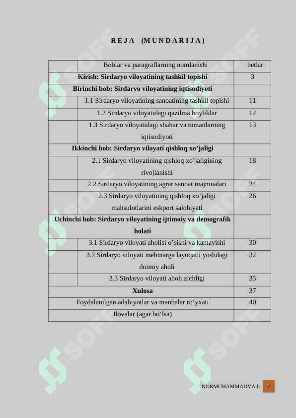 Sirdaryo viloyatining iqtisodiyoti kurs ishi 2
