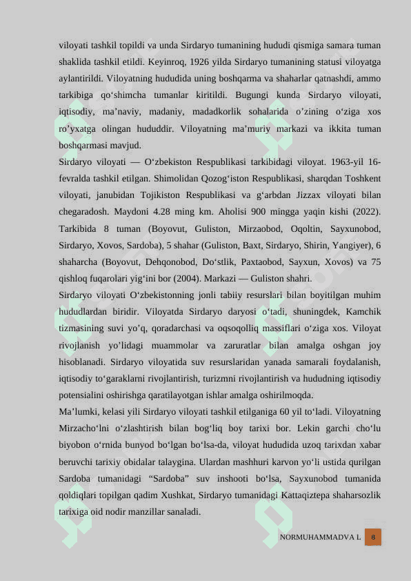 Sirdaryo viloyatining iqtisodiyoti kurs ishi 8