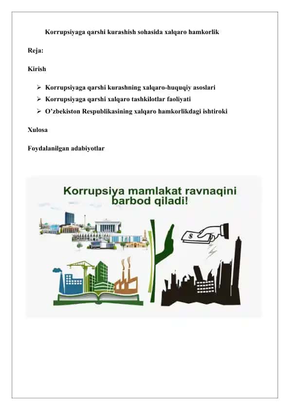 Korrupsiyaga qarshi kurashish sohasida xalqaro hamkorlik