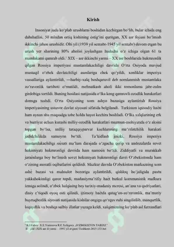 Ikkinchi jahon urushida qozonilgan gʻalabaga oʼzbek xalqining qoʼshgan xissasi. 2