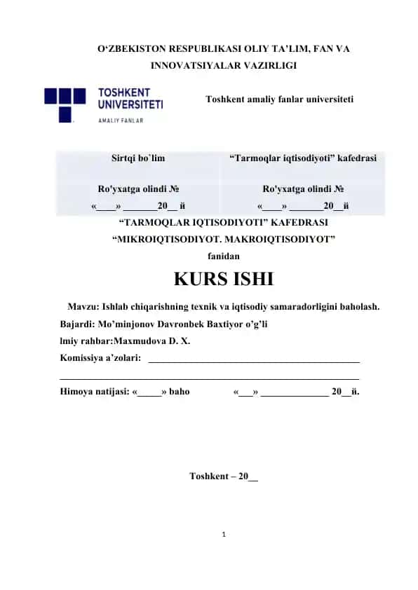 Ishlab chiqarishning texnik va iqtisodiy samaradorligini baholash