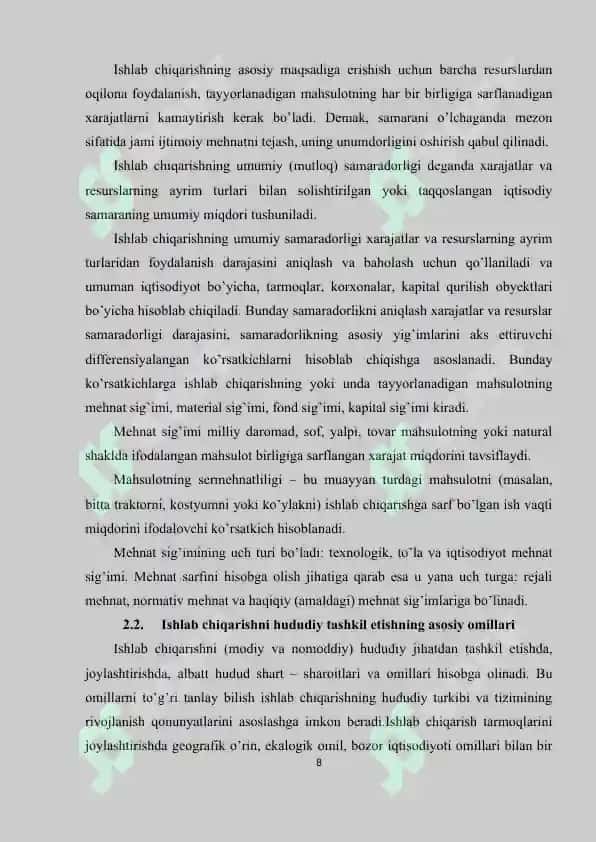 Ishlab chiqarishning texnik va iqtisodiy samaradorligini baholash 8