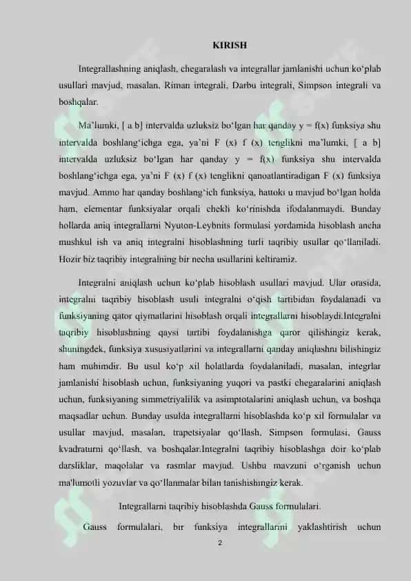 Kvadratur formulalar. Gauss kvadratur formulasi 2