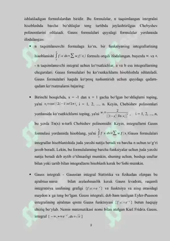 Kvadratur formulalar. Gauss kvadratur formulasi 3