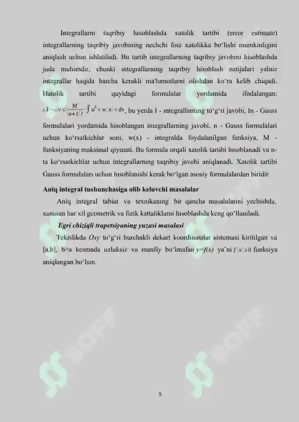 Kvadratur formulalar. Gauss kvadratur formulasi 5