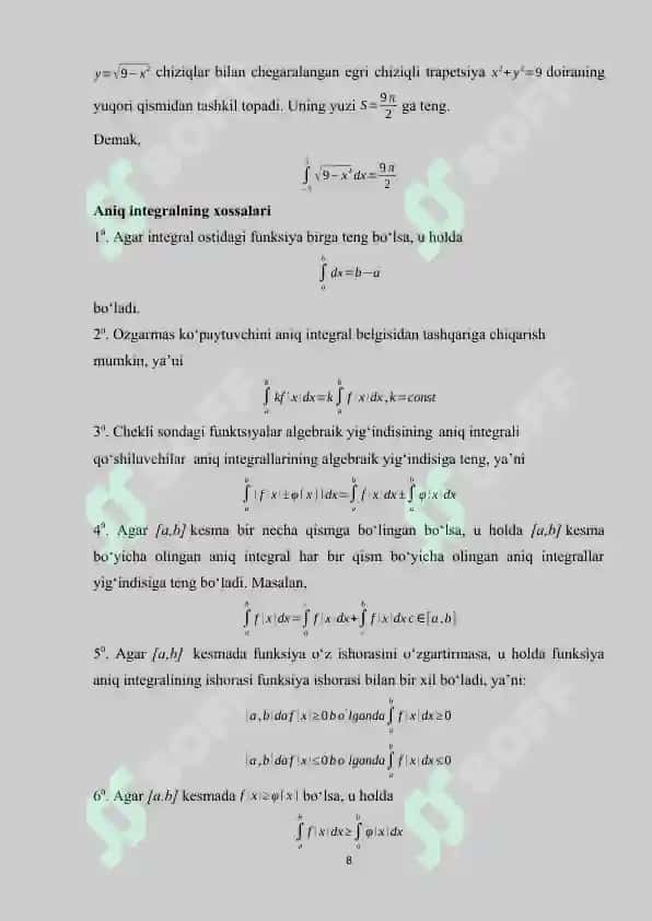 Kvadratur formulalar. Gauss kvadratur formulasi 8