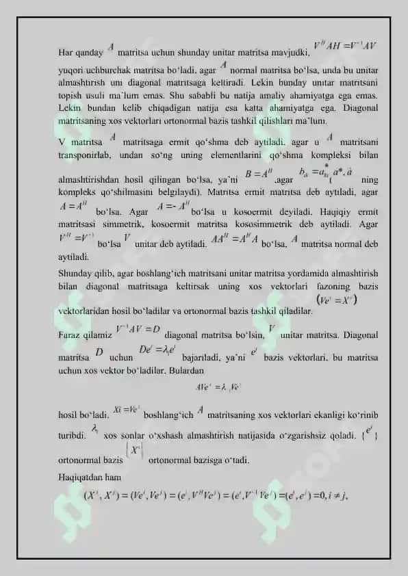 Matritsaning xos qiymatlari va xos vektorlarini hisoblash 5