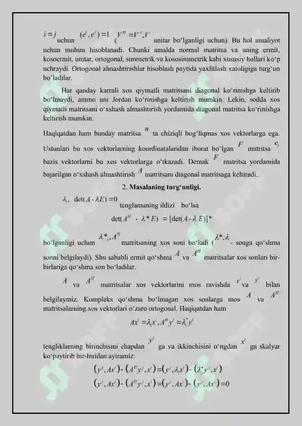 Matritsaning xos qiymatlari va xos vektorlarini hisoblash 6