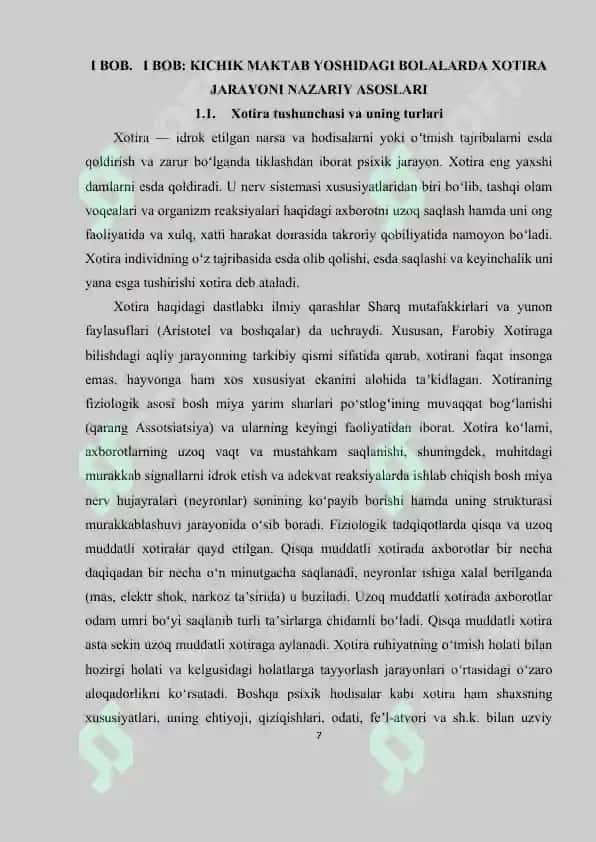 KICHIK MAKTAB YOSHIDAGI BOLALARDA XOTIRA JARAYONINI SHAKLLANTIRISHNING O’ZIGA XOS XUSUSIYATLARI.docx 7