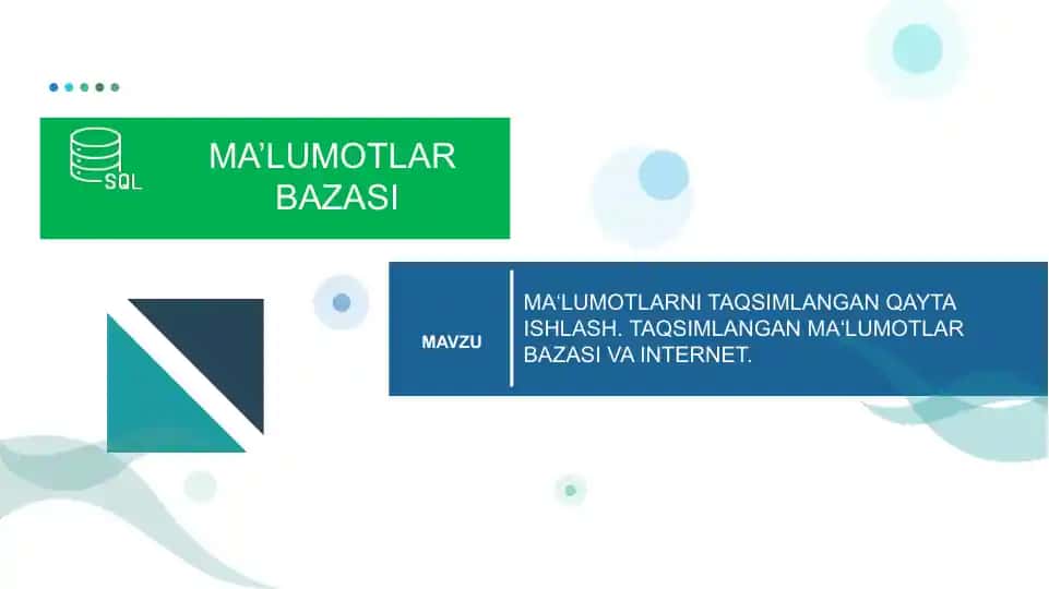 MA‘LUMOTLARNI TAQSIMLANGAN QAYTA ISHLASH. TAQSIMLANGAN MA‘LUMOTLAR BAZASI VA INTERNET.