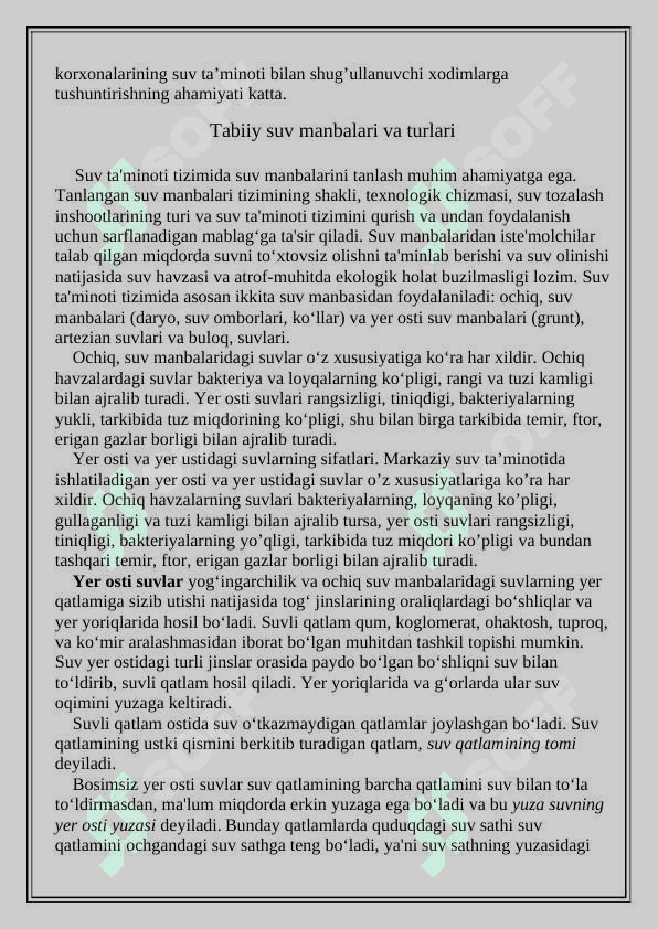 AHOLI TURAR-JOY MAVZELARI UCHUN SUV TA’MINOTI MANBASINI LOYIHALASH 5
