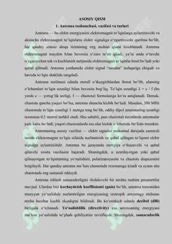 Yoʻnaltirilgan va yoʻnaltirilmagan antennalarning konstruktsiyasi va xususiyatlari 4