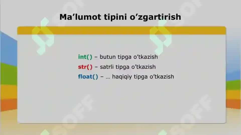 Identifikatorlar, literallar, o’zgaruvchilar va berilganlar turlari. Arifmetik va mantiqiy amallar 5