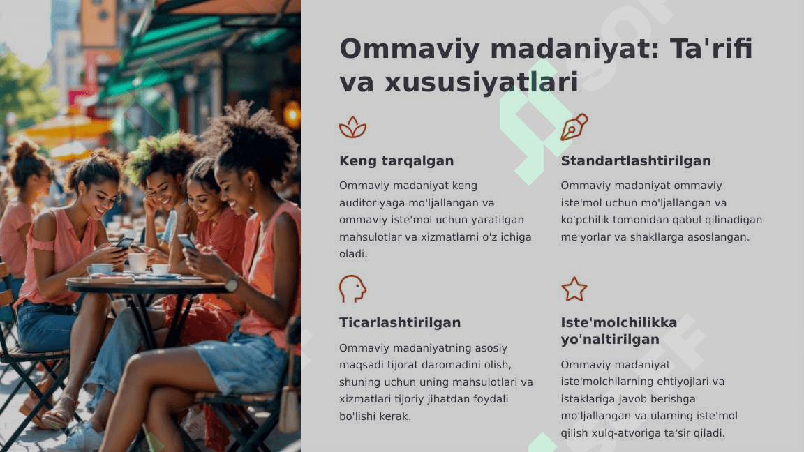 OMMAVIY MADANIYATNING SHAKLLANISH TARIXI VA UNING TURLARI: AKSIL MADANIYAT SUB MADANIYAT POPULYAR MADANIYAT EKRAN MADANIYATI VA REKLAMALAR 3