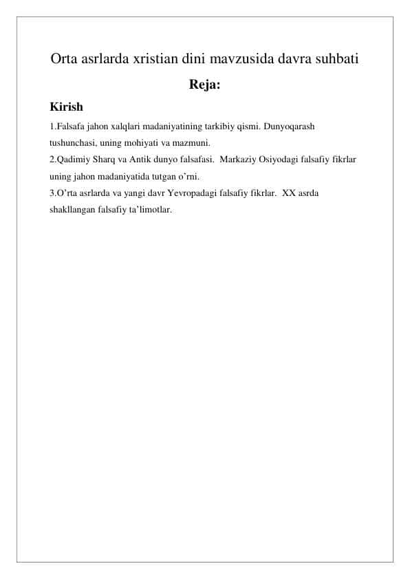 Orta asrlarda xristian dini mavzusida davra suhbati 24 1