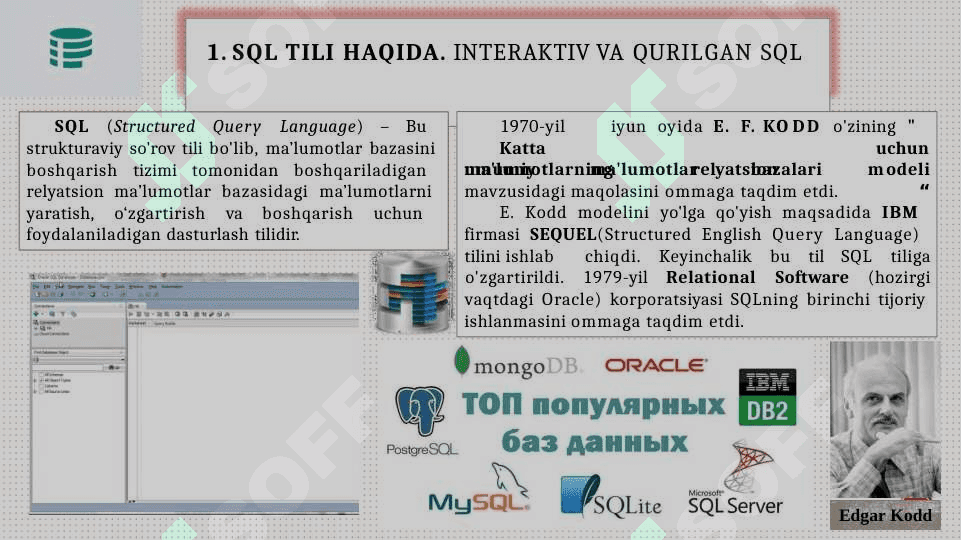 SQL tili va SQL operatorlarini yozish 1