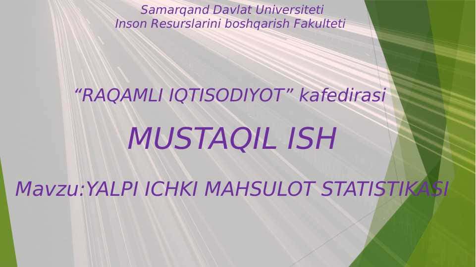 Yalpi ishki mahsulot statiskasi 1