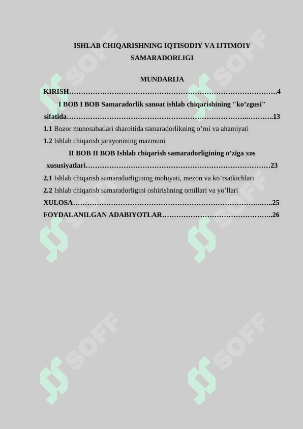ISHLAB CHIQARISHNING IQTISODIY VA IJTIMOIY SAMARADORLIGI 2