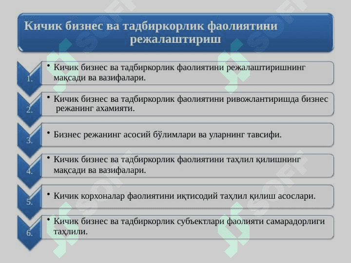 Кичик бизнес ва тадбиркорлик фаолиятини  режалаштириш 2