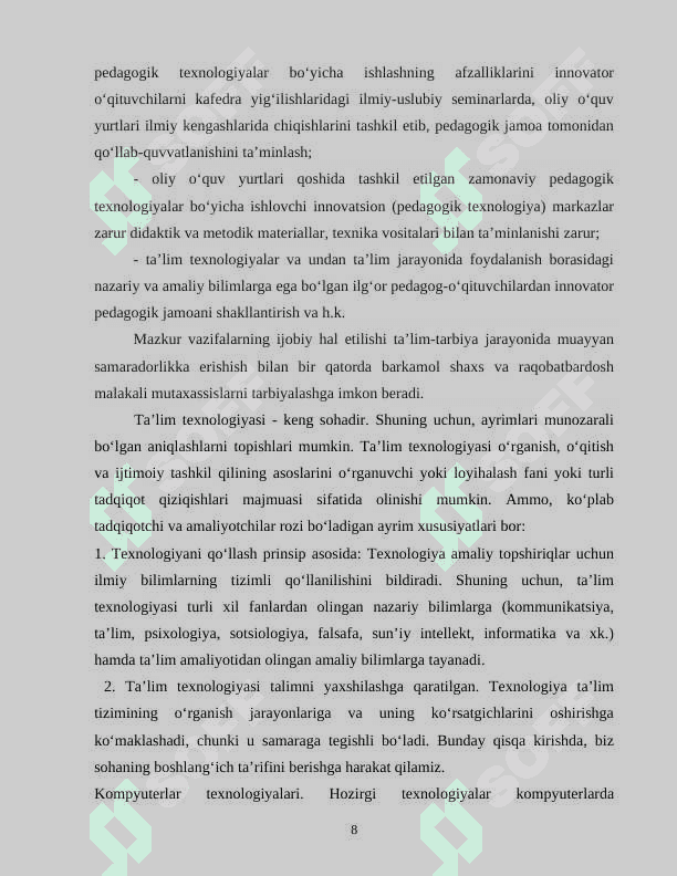 YANGI INNOVASION TEXNOLOGIYALARNI INFORMATIK TA'LIM TIZIMIGA JORIY ETISH YO‘LLARI TAXLILI. 8