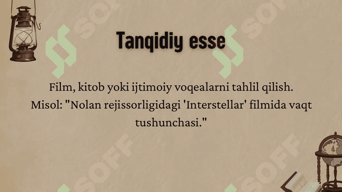 Esse yozish tartibi. Misollar bilan. 6