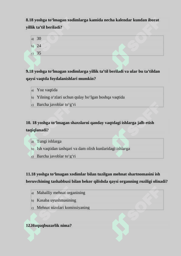 IJTIMOIY ISHDA BOLALAR HUQUQLARINI HIMOYA QILISH TEST SAVOLLARI TEST 3