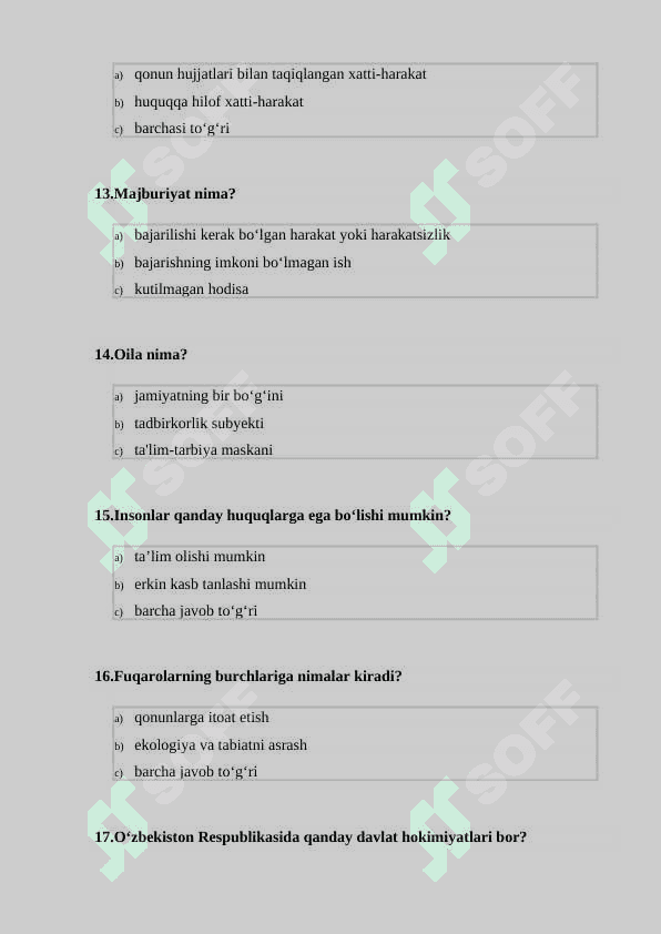 IJTIMOIY ISHDA BOLALAR HUQUQLARINI HIMOYA QILISH TEST SAVOLLARI TEST 4