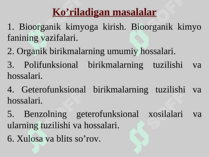 Organik kimyoga kirish. Organik birikmalar. Mono-, poli-, geterofunksional birikmalar. Tuzilishi va hossalari 3