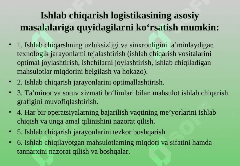 ICHKI ISHLAB CHIQARISH LOGISTIKASI 6