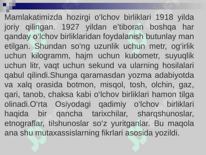 O’rta Osiyoning ilk o’rta asr o’lchov birliklari 4