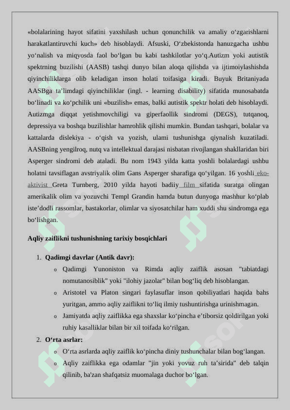 Aqliy zaiflik muammosini o'rganish tarixi 3