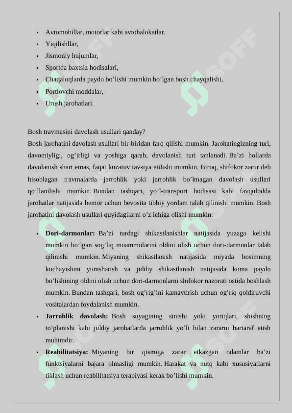 Bosh miya jarohatlarining kelib chiqish sabablari va asoratlari   24 5