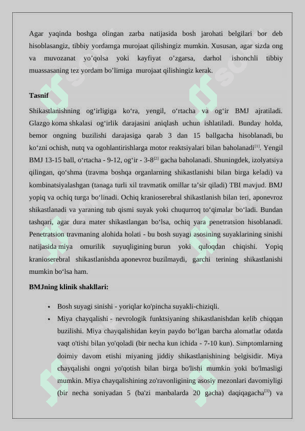 Bosh miya jarohatlarining kelib chiqish sabablari va asoratlari   24 6