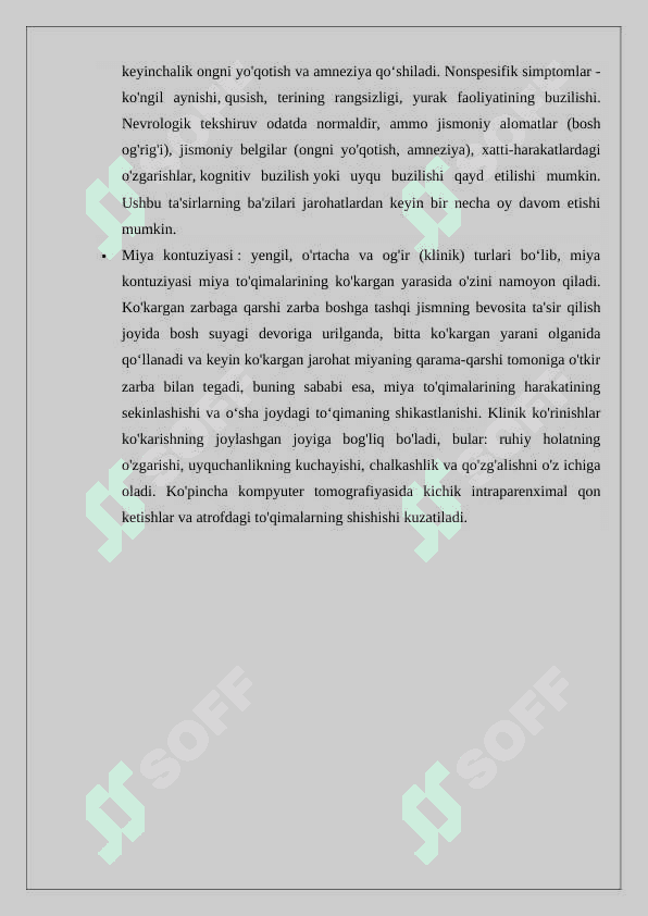Bosh miya jarohatlarining kelib chiqish sabablari va asoratlari   24 7