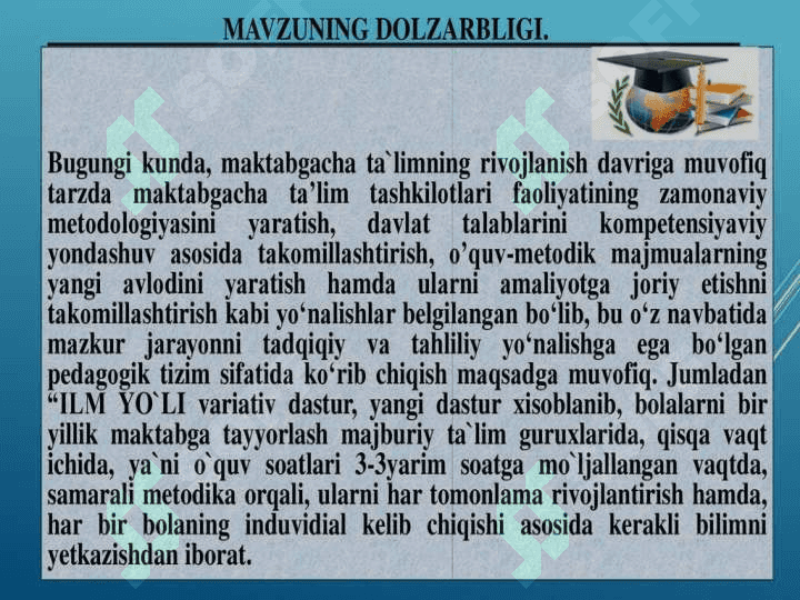 “ilm yo`li” variativ dasturi asosida bolalarni maktab ta`limiga tayyorlash 3